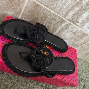 Tory Burch Black Beaded Sandals
